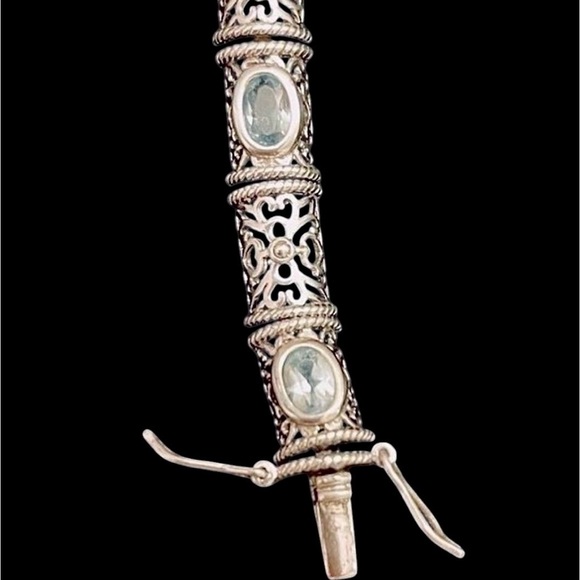 Vtg Aquamarine & Sterling Silver Filigree Whimsygoth Bracelet